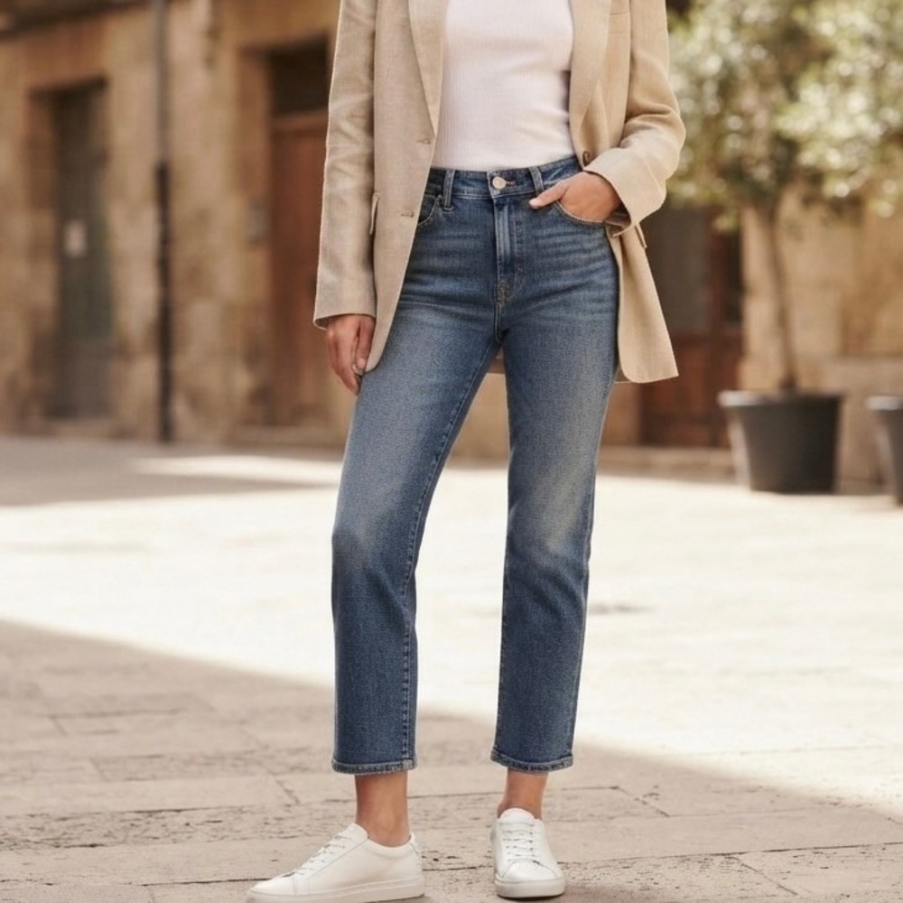 Frame Le High Straight Jeans Bestia Medium Wash Blue Denim LHST801 Womens 27